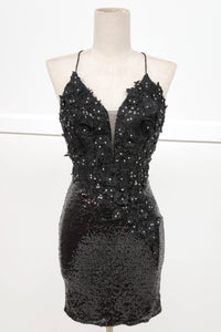 Radiant Floral Sequin Bodycon Mini Dress with Lace-Up Back