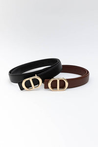 Symmetrical Golden Buckle Leather Belt