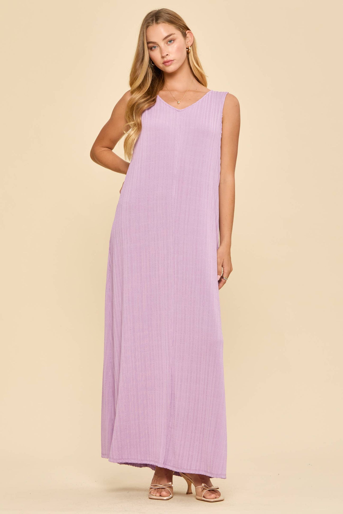 Textured V-Neck Maxi Dress