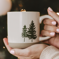 Green Tree Stoneware Mug – Rustic Cream Holiday Coffee Mug 14oz