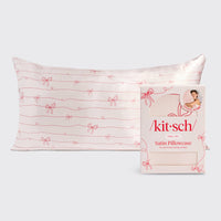 Satin Pillowcase in Striped Bows - King