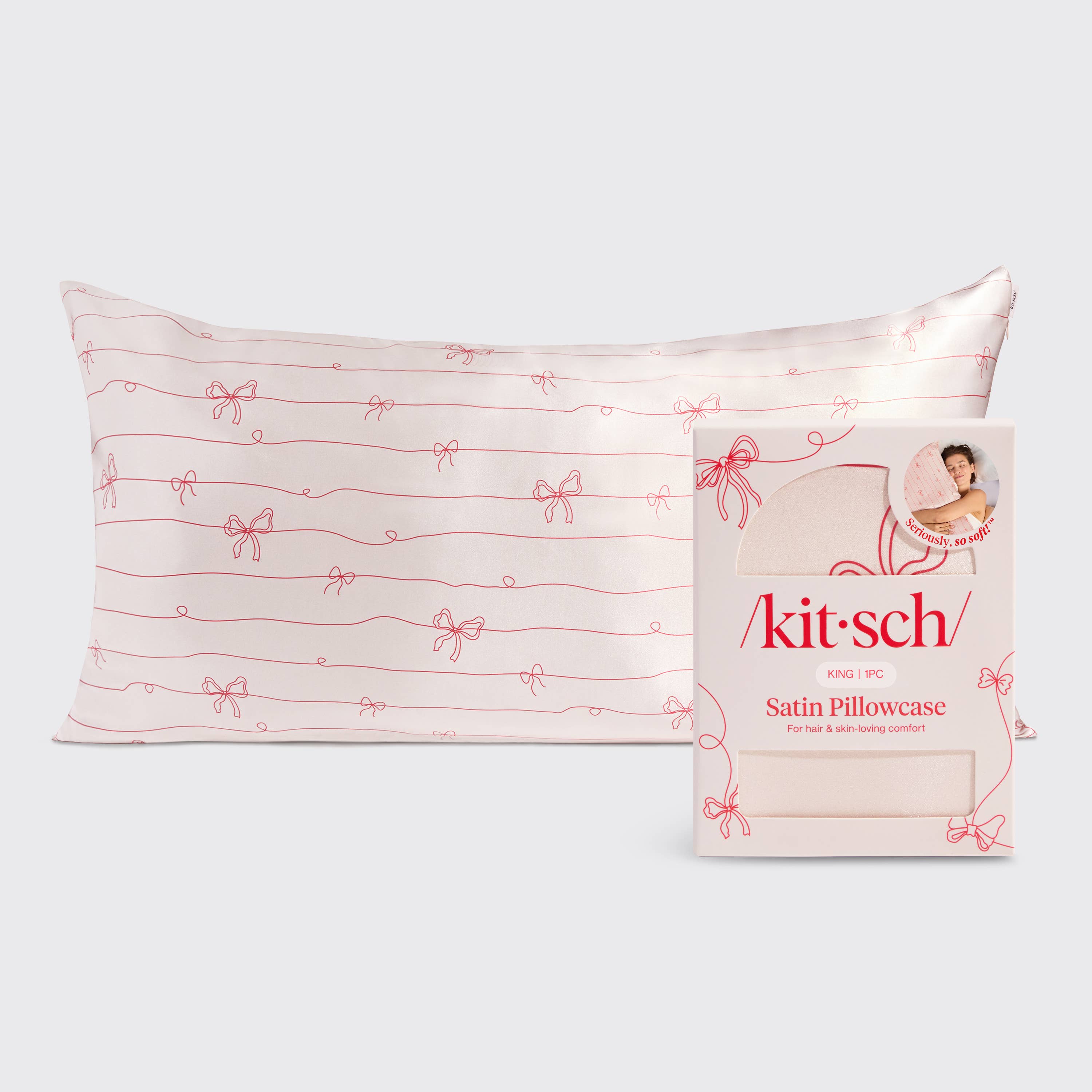 Satin Pillowcase in Striped Bows - King