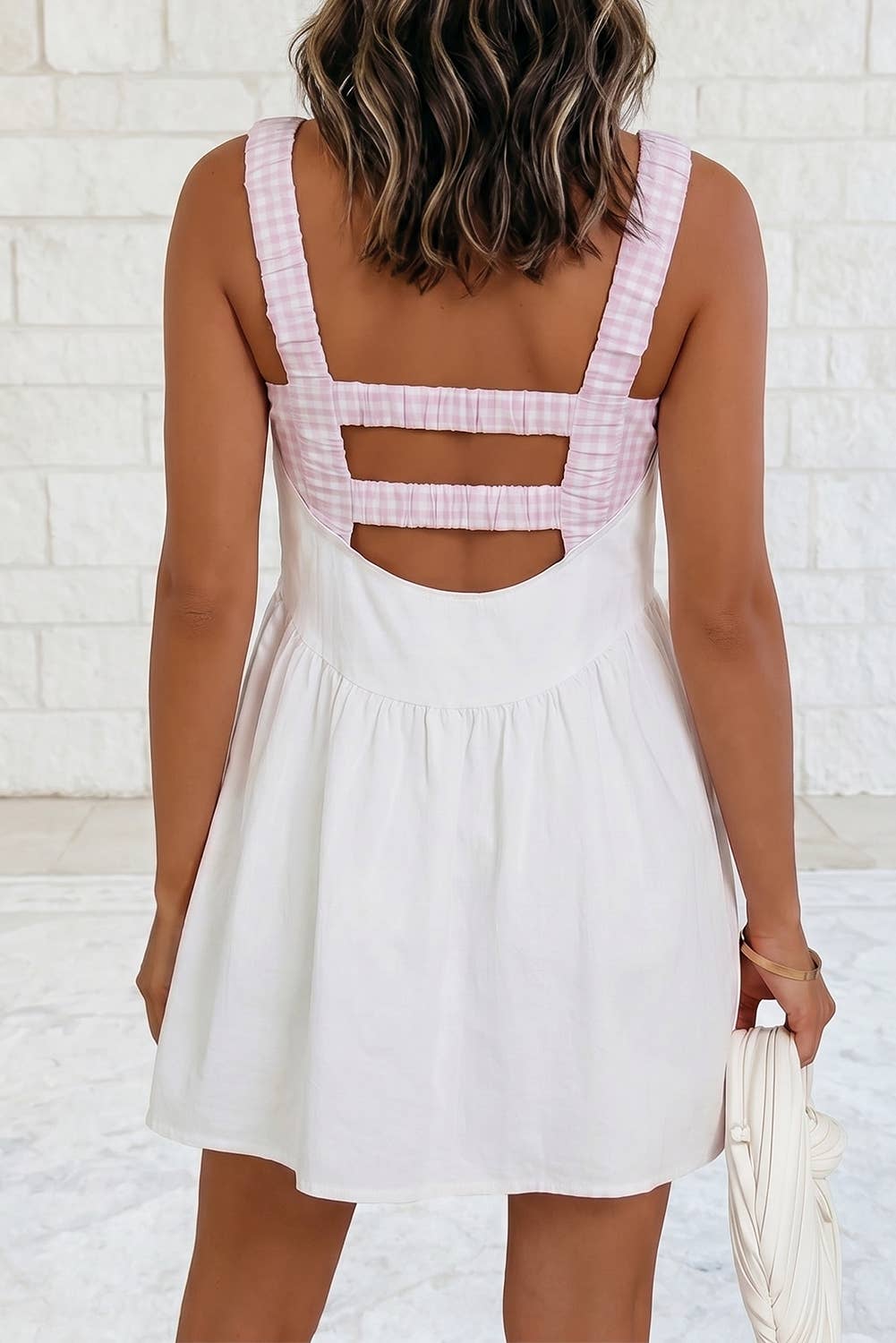 2 Pc Gingham Contrast Patchwork Loose Mini Dress