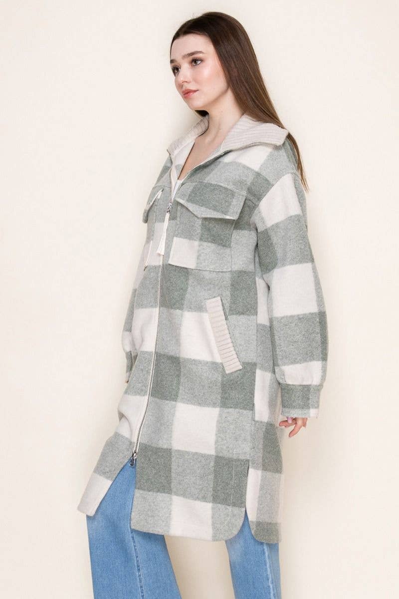 Checkered Knit Zip-Up Jacket
