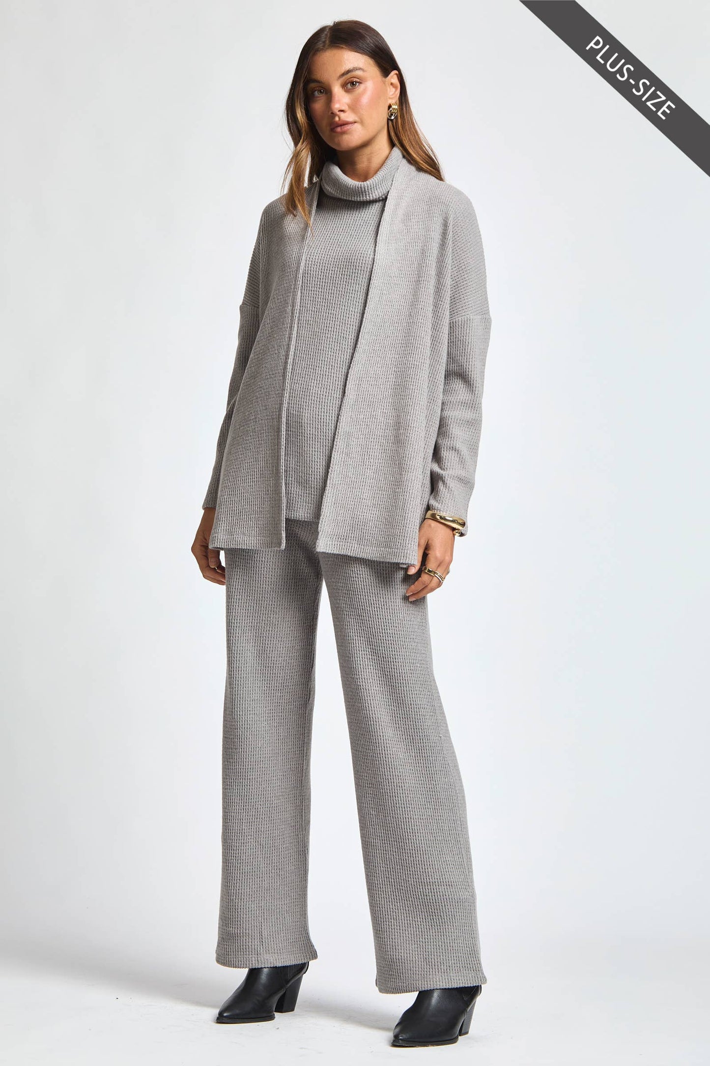 PLUS SIZE 3 Piece Set Cowl Neck Tank Top + Cardigan + Pants