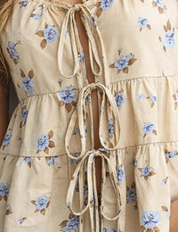 Floral Tie-Front Babydoll Top – Light Yellow