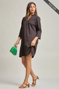PLUS SIZE Magic Ponte A-Line Dress with Mandarin Collar – Work-Appropriate & Everyday Chic