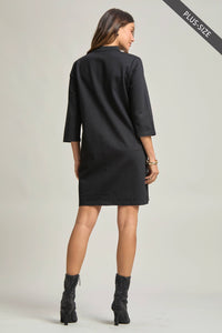 PLUS SIZE Magic Ponte A-Line Dress with Mandarin Collar – Work-Appropriate & Everyday Chic