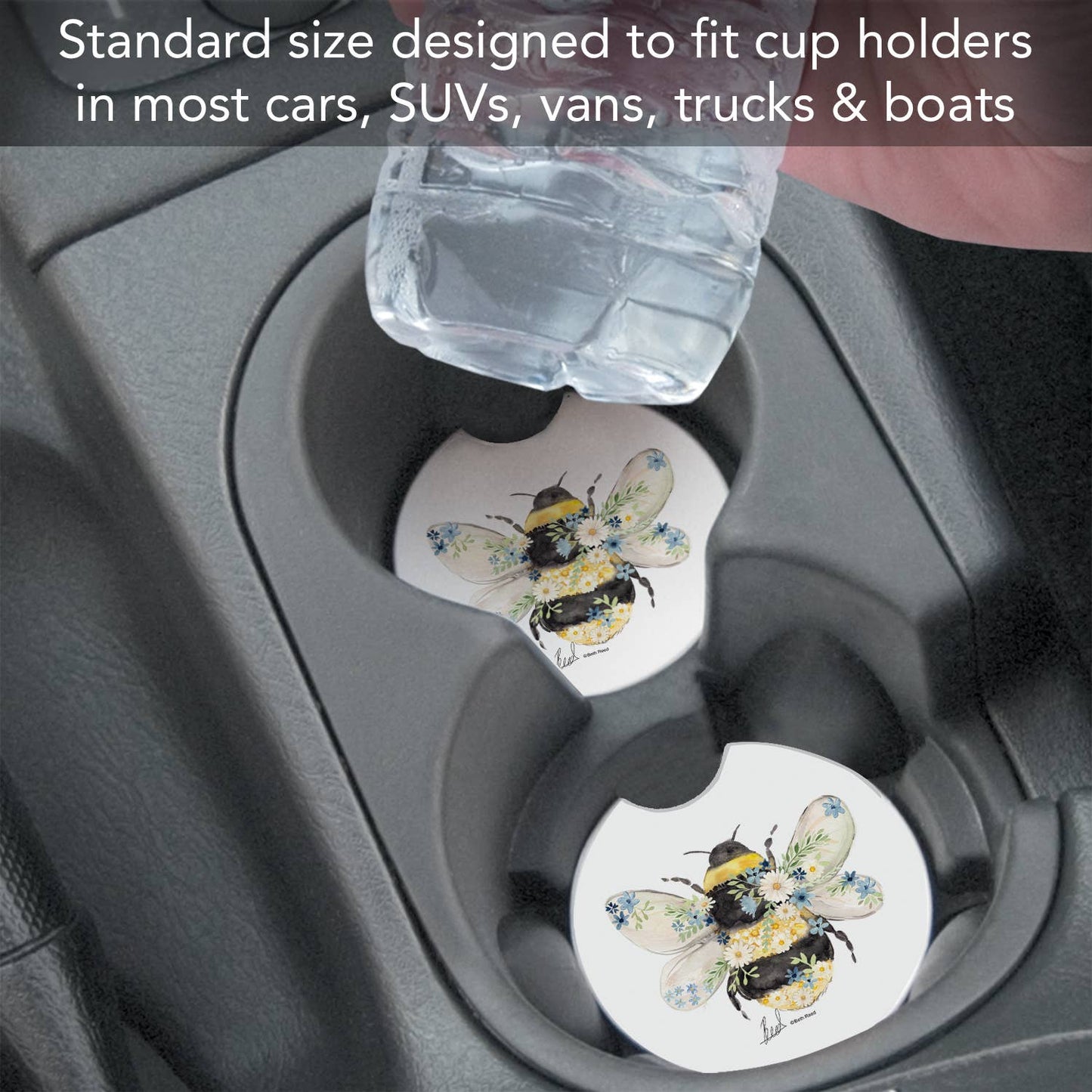 "Beautiful Bee" Absorbent Stone Car Coaster 1pk