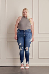 Plus High Rise Button Up Cuffed Super Skinny Jeans