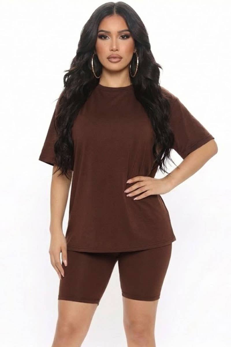 Oversized Top & High Waisted Biker Shorts Set