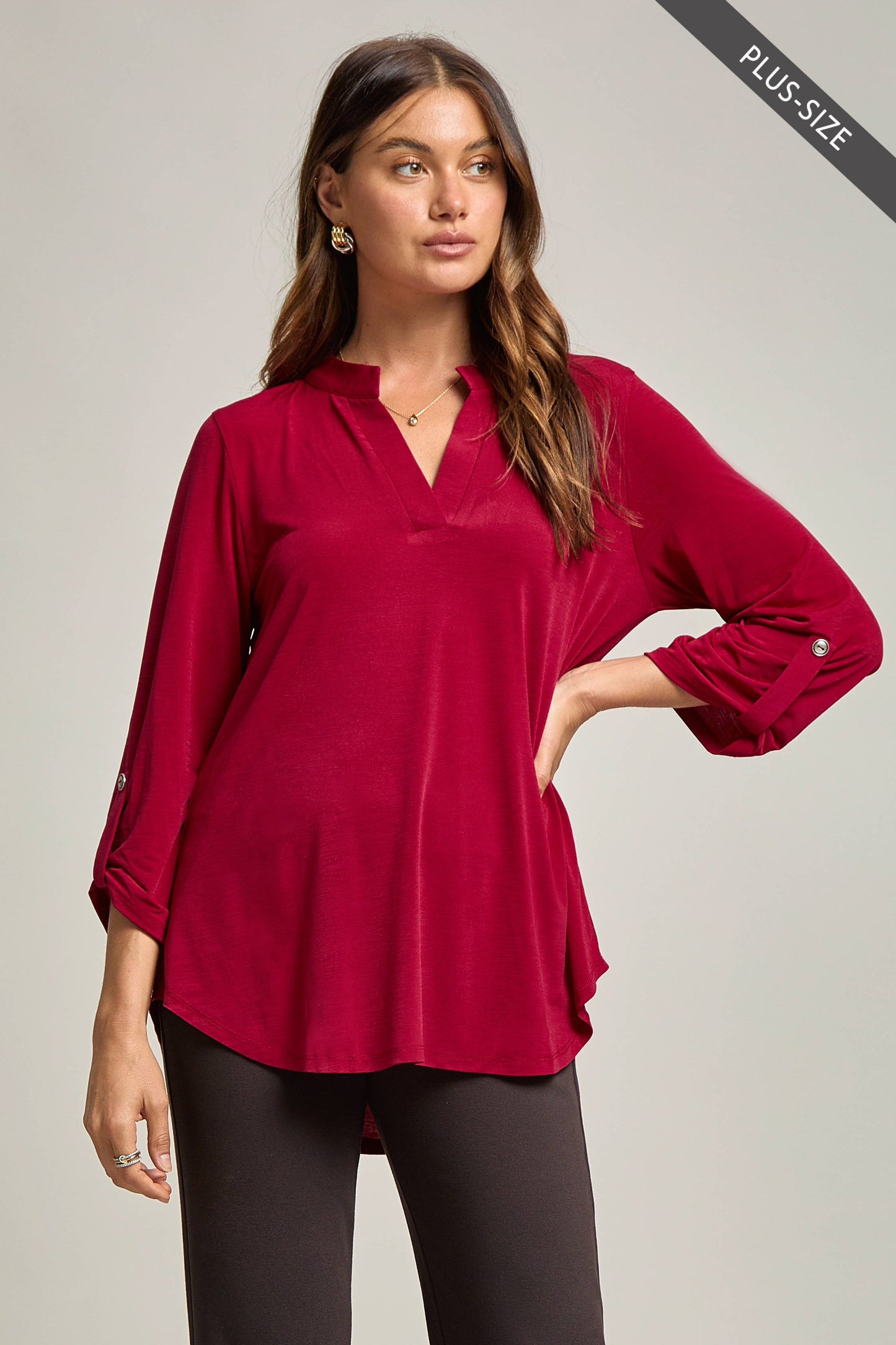PLUS SIZE Signature Lizzy Top – Wrinkle-Free Travel Blouse with Mandarin Collar