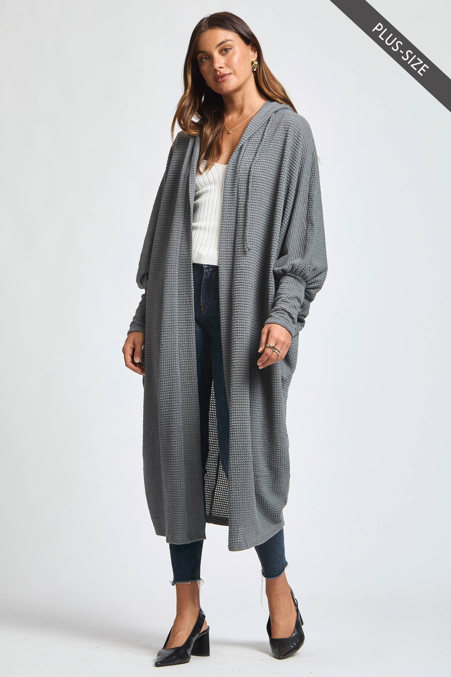 PLUS SIZE Cozy Vibe Crochet Maxi Duster – Oversized Hooded Layer