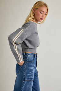 V-NECK STRIPED CONTRAST WAISTED RIB SWEATER