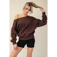 FRENCH TERRY FLEECE OFF SHOULDER TOP