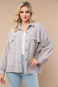 Lightweight Ribbed Knit Button-Down Jacket with Patch Pockets