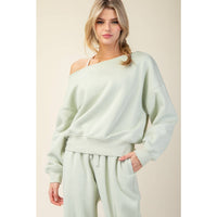 FRENCH TERRY FLEECE OFF SHOULDER TOP