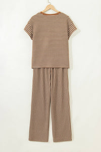 Stripe Tee and Drawstring Waist Pants Set