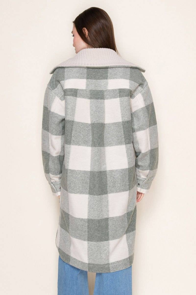 Checkered Knit Zip-Up Jacket