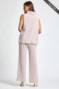 PLUS SIZE 3 Piece Set Cowl Neck Tank Top + Cardigan + Pants