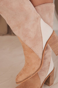 Three-Tone Patchwork Square Toe Boots