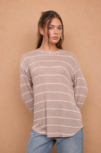 Stripe long sleeve cuffed knit top