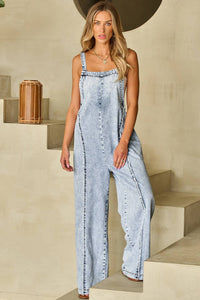 Chic Solid Color Cotton Blend Overalls – Dark Grey & Beau Blue