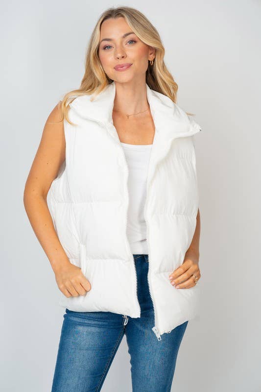 Sleeveless Solid Woven Puffer Vest